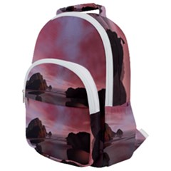 Rocks Sky Landscape Sea Wave Rounded Multi Pocket Backpack by Simbadda