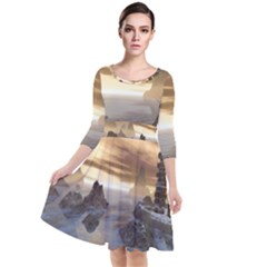 Planet Moon Rocks City Fiction Quarter Sleeve Waist Band Dress by Simbadda