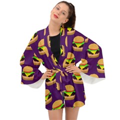 Burger Pattern Long Sleeve Kimono by bloomingvinedesign