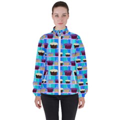 Cupcakes Pattern Women s High Neck Windbreaker by bloomingvinedesign