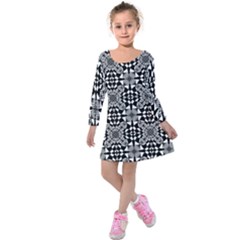 Fabric Geometric Shape Kids  Long Sleeve Velvet Dress by HermanTelo