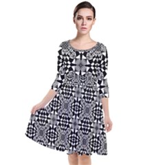 Fabric Geometric Shape Quarter Sleeve Waist Band Dress by HermanTelo