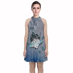 Sport, Surfboard With Flowers And Fish Velvet Halter Neckline Dress  by FantasyWorld7