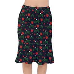 Strawberries Pattern Short Mermaid Skirt by bloomingvinedesign