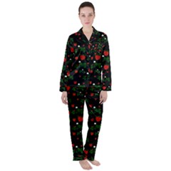 Strawberries Pattern Satin Long Sleeve Pyjamas Set by bloomingvinedesign