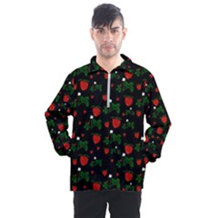 Strawberries Pattern Men s Half Zip Pullover by bloomingvinedesign