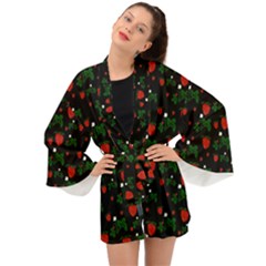 Strawberries Pattern Long Sleeve Kimono by bloomingvinedesign