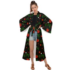 Strawberries Pattern Maxi Kimono by bloomingvinedesign