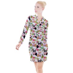 Corgis Pattern Button Long Sleeve Dress by Sudhe