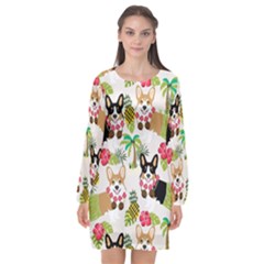 Corgis Pattern Long Sleeve Chiffon Shift Dress  by Sudhe