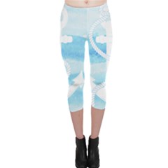Anchor Watercolor Painting Blue Capri Leggings  by Sudhe