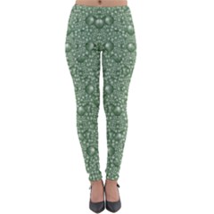 Baroque Green Pearls Ornate Bohemian Lightweight Velour Leggings by pepitasart