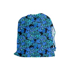 Fall Leaves Blue Drawstring Pouch (large) by bloomingvinedesign