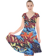 Graffiti Colourful Street Art Art Cap Sleeve Front Wrap Midi Dress by Simbadda