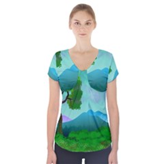 Landscape Illustration Nature Tree Short Sleeve Front Detail Top by Simbadda