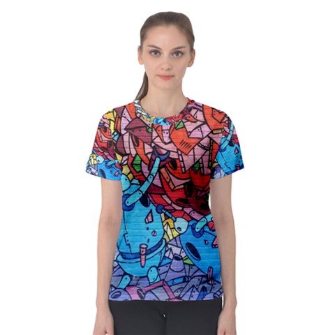 Graffiti Wall Mural Painting Arts Women s Sport Mesh Tee by Simbadda