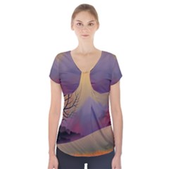 Landscape Illustration Nature Sky Short Sleeve Front Detail Top by Simbadda