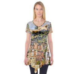 Architecture Town Travel Water Short Sleeve Tunic  by Simbadda