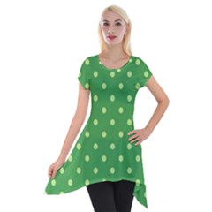 Green Polka Dots Short Sleeve Side Drop Tunic by retrotoomoderndesigns