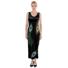 Seamless Pattern With Peacock Feather Fitted Maxi Dress by Vaneshart