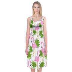 Seamless Pattern With Cute Flamingos Midi Sleeveless Dress by Vaneshart