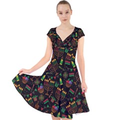 Seamless Pattern Kwanzaa With Traditional Colored Candles Cap Sleeve Front Wrap Midi Dress by Vaneshart