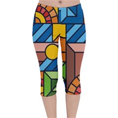 Colorful Geometric Mosaic Background Velvet Capri Leggings  by Vaneshart