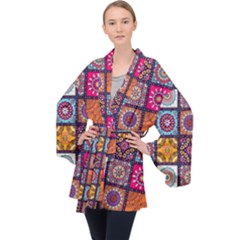 Mandala Pattern Long Sleeve Velvet Kimono  by Vaneshart