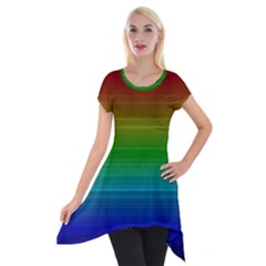 Dark Rainbow Stripes Short Sleeve Side Drop Tunic by retrotoomoderndesigns