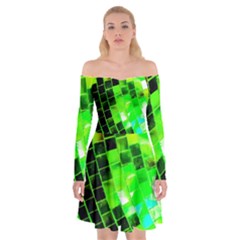 Green Disco Ball Off Shoulder Skater Dress by essentialimage