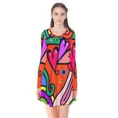 Seamless Doodle Long Sleeve V-neck Flare Dress by Vaneshart