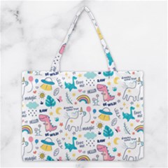 Colorful Doodle Animals Words Pattern Medium Tote Bag by Vaneshart