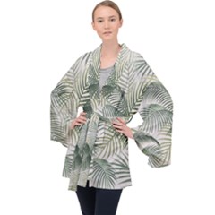 Vector Palm Leaves Pattern  Illustration Long Sleeve Velvet Kimono  by Vaneshart