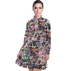 Graffiti Wall Background Long Sleeve Chiffon Shirt Dress by Vaneshart