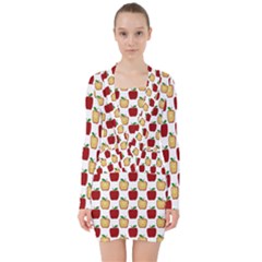 Apple Polkadots V-neck Bodycon Long Sleeve Dress by bloomingvinedesign