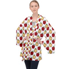 Apple Polkadots Long Sleeve Velvet Kimono  by bloomingvinedesign