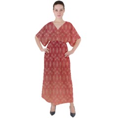 Red Gold Art Decor V-neck Boho Style Maxi Dress by HermanTelo