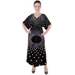 Abstract Black Blue Bright Circle V-neck Boho Style Maxi Dress by HermanTelo