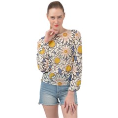 Flowers Pattern Lotus Lily Banded Bottom Chiffon Top by HermanTelo