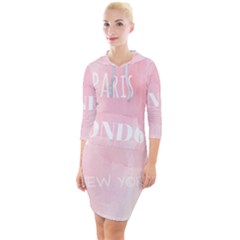 Paris, London, New York Quarter Sleeve Hood Bodycon Dress by Lullaby