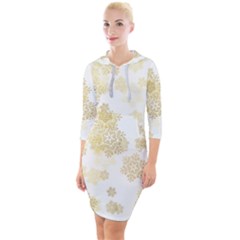 Christmas Gold Stars Snow Flakes  Quarter Sleeve Hood Bodycon Dress by Lullaby