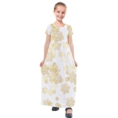 Christmas Gold Stars Snow Flakes  Kids  Short Sleeve Maxi Dress by Lullaby