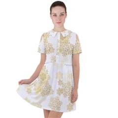 Christmas Gold Stars Snow Flakes  Short Sleeve Shoulder Cut Out Dress  by Lullaby