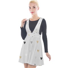 Grey Hearts Print Romantic Plunge Pinafore Velour Dress by Lullaby