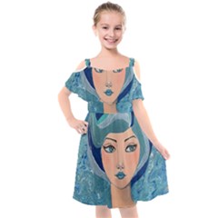 Blue Girl Kids  Cut Out Shoulders Chiffon Dress by CKArtCreations