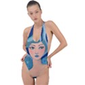 Blue Girl Backless Halter One Piece Swimsuit View1