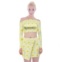 Lemonade Polkadots Off Shoulder Top With Mini Skirt Set by bloomingvinedesign