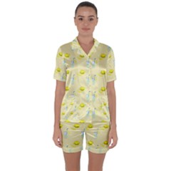 Lemonade Polkadots Satin Short Sleeve Pyjamas Set by bloomingvinedesign