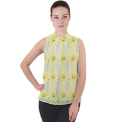 Lemonade Polkadots Mock Neck Chiffon Sleeveless Top by bloomingvinedesign