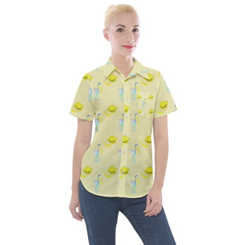 Lemonade Polkadots Women s Short Sleeve Pocket Shirt by bloomingvinedesign